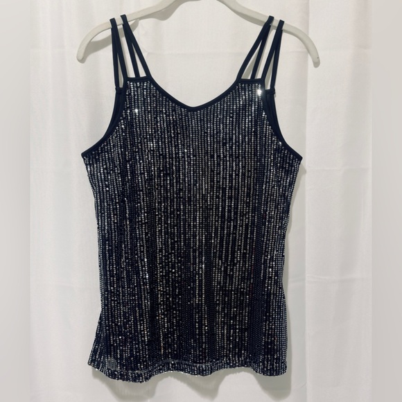 Tops - Festive Reversible Sequin Embellished Black Double Strap Tank Top. Small    NWOT